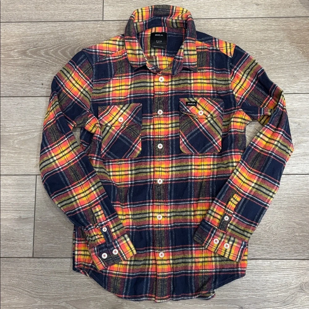 New! RVCA Boys Fit Multicolor Plaid Shirt
